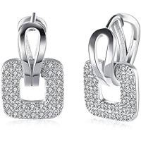 ราคา 14K Rose Gold Plated CZ Hoop Earrings For Women Men Fashion Cubic Zirconia Geometric Square Earrings 0.67'' (48909664531)