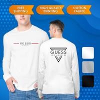 ราคา GUESS Classic Inverted Triangle Logo พิมพ์เสื้อยืดแขนยาวผ้าฝ้ายพรีเมี่ยม 100% สําหรับผู้ชายและผู้หญิง (50709001633)