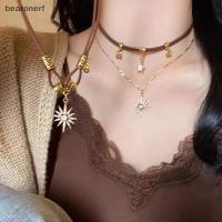 ราคา Bearonerf] แฟชั่นผู้หญิง Vintage หนัง Choker Nelace Double Layered Star จี้เครื่องประดับปรับใหม่ (47557113956)