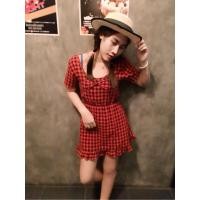 ราคา มินิเดรสสั้น ลายสก็อต สีแดงดำ (43951943311)