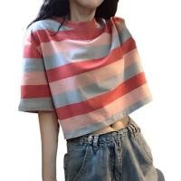 ราคา เสื้อครอปลายทางฤดูร้อนใหม่เวอร์ชั่นเกาหลีหลวมสายรุ้งลายแขนสั้นเสื้อยืดสําหรับนักเรียนหญิงเสื้อครอปสั้น (40966530803)