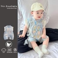 ราคา ชุดบอดี้สูทรอมเปอร์สไตล์จีนสำหรับเด็กทารกแรกเกิดถึง 2 ขวบ ระบายอากาศดี สีฟ้าปัก (42611098339)