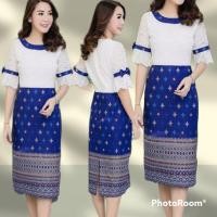 ราคา ชุดเดรสผ้าไทยสวยๆ ชุดทำงาน ชุดทำบุญ เสื้อลูกไม้ กระโปรงผ้าพิมพ์ลาย (2085193081)