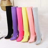 ราคา รองเท้าไซส์ใหญ่ (40-48) Bigsize รองเท้าบูทยาวคลุมเข่า ส้นสูง 3.5 นิ้ว วัสดุผ้ายืดนิ่ม ทรงหัวแหลม มี 6 สี (2062) (21456189130)