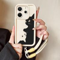ราคา เคสสำหรับ Xiaomi Redmi Note 14 4G Note 14 Pro Plus 5G POCO X7 5G X7 Pro 5G เคสโทรศัพท์แมวดำสายคล้องสามสีซิลิโคนกันกระแทก (56950365929)