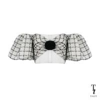 ราคา SHIRNA - ROSE HAND-CRAFTED OFF-THE-SHOULDER PUFF SLEEVES TWEED TOP (28403951570)