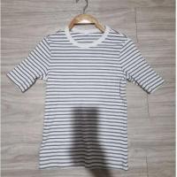 ราคา Uniqloเสื้อยืดคอกลมแขนสั้นสีขาวลายดำผ้าร่องยืดไซส์Mอก32-36ยาว22(งานมือสอง) (29902932224)