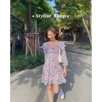 ราคา stylist_shop | dress250 Stylist Exclusive เดรสคอวีแต่งระบายกรุยกรายย ดีเทลต่อช่วงใต้อกมีสายผูกด้านหลัง (4444291037)