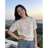 ราคา สไตล์ต้นฤดูใบไม้ผลิบิดนกกุหลาบปักถักแขนสั้น (50458743667)