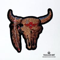 ราคา ตัวรีดติดเสื้อ ลาย หัวกะโหลกควาย เขาควาย ขนนก อินเดียแดง Buffalo skull Patch งานปัก DIY ตัวรีด อาร์ม ติดเสื้อผ้า กระเป๋า (5671791462)