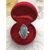 ราคา แหวนเงินแท้ ไม่ชุบ ตอกตรา 925 ฝังคาลซิโดนีธรรมชาติ สีฟ้า Chalcedony (21428817588)