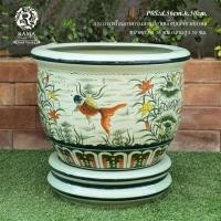ราคา รามาเซรามิค P0S กระถางเซรามิค พร้อมจานรอง ขนาดกว้าง 22" ลายปลาทอง (18785067429)