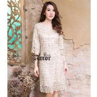 ราคา เดรสลูกไม้ออกงานสีทองสวยหรู เย็บแต่งเลื่อม แขนสั้น M-XL (2409642512)