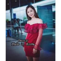 ราคา เดรสสีแดง ชุดออกงานสีแดง เดรสปาดไหล่ลูกไม้สีแดง เดรสรัดรูปสีแดง งานป้ายPeonyM (20252489923)