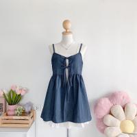 ราคา Miyong *เฉพาะเสื้อคลุม* สายเดี่ยว ผ้ายีนส์ ผูกโบว์ด้านหน้า สายปรับได้ รับซัมเมอร์ (25068845592)