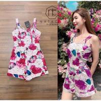ราคา จั๊มสูทขาสั้นสายเดี่ยวลายดอก งานป้าย NATACHA Size M มือ 1 (9162360934)