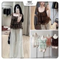 ราคา [SEA Standard QC L1 Soft Silk] Womens Fairy Tail Layered Silk Blouse - Square Neck/ Off Shoulder Flared Blouse (51710725691)