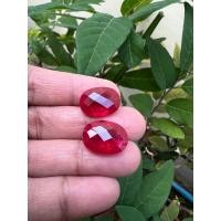ราคา ทับทิม LAB MADE ทับทิมพม่าเทียม 16 cts พลอย รูปหยดน้ำ RED RUBY OVAL CHECKER BOARD SHAPE 10X14 mm (2 pieces) BURMA RUBY C (22634764934)