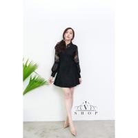 ราคา เดรสผ้ากำมะหยี่หนังกลับ เพิ่มความหวานด้วยลูกไม้อก แขนซีทรู (114477770)