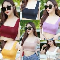 ราคา เสื้อครอปสายฝอคอเหลี่ยม เสื้อกล้ามครอปคอเหลี่ยม มีฟองน้ำ (13773498215)
