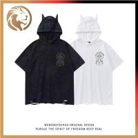 ราคา เสื้อยืดแขนสั้น มีฮู้ด พิมพ์ลายตัวอักษร แนวสตรีท อเมริกัน ย้อนยุค สําหรับผู้ชาย (25920080170)