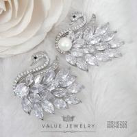 ราคา เข็มกลัด ลายหงส์ Swan ฝังคริสตัลทรงเพชรมาคี Marquise Shape ประดับไข่มุก หรือเพชร ขนาดใหญ่ เครื่องประดับแฟชั่น BRH0202 BRH0203 ValueJewelry (25713650188)