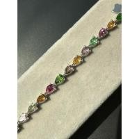 ราคา สร้อยข้อมือ พลอยทัวร์มาลีนหลากสี ( Tourmaline ) ทรงหยดน้ำ ตัวเรือนเงินแท้ 92.5 ชุบโรเดียม มีพลอยทั (26044696261)