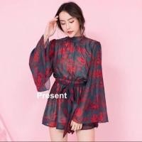ราคา จั้มสูทลายดอกผูกคอเว้าหลัง (1035179801)