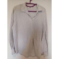 ราคา เสื้อเชิ้ตแขนยาว ผ้าลินิน สีเทา แถบขาว uniqlo ของแท้ มือสอง (54259546684)