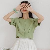 ราคา พร้อมส่ง เสื้อสไตล์วินเทจ ครอปสั้นเกาหลี เสื้อครอป เสื้อครอปสั้น ครอปเกาหลี ครอปวินเทจ (5896939791)