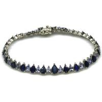 ราคา สร้อยข้อมือไพลินแท้ Blue Sapphire 67.10 กะรัต เงินแท้ 925 ชุบทองขาว ประดับแทนซาไนท์ ดีไซน์ทรงหยดน้ำ (50109801108)