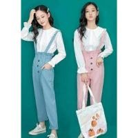 ราคา เซทเอี๊ยมผ้ายีนส์ขายาว+เสื้อคอระบายลูกไม้แขนยาวจั๊มน่ารักๆ (6355103964)