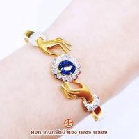 ราคา กำไลไพลินจันทบุรีล้อมด้วยเพชรแท้เบลเยี่ยมคัท ดีไซน์เป็นรูปมือ Handmade งานขึ้นมือ พลอยแท้ เพชรแท้ ท (28826606722)