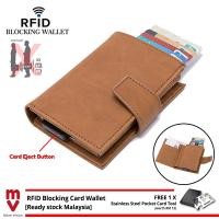 ราคา MV RFID Blocking Wallet Leather Credit Card Holder for Men and Women Security Travel Front Pocket Metal Simple Wallet (49704959976)