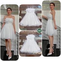 ราคา เดรสสายเดี่ยวสีขาวขนนก เดรสสีขาวอลังใส่ไปงาน ชุดออกงานสีขาว (12394126431)