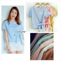 ราคา เสื้อแฟชั่น ผ้าฮานาโกะ รุ่นป้ายข้างผูกโบว์ แบบสวยสุดคิ้วท์ (444688718)