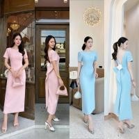 ราคา code: 019 เดรสออกงานสีฟ้า ชุดเดรใส่วันแม่ งานป้าย Rattana (27172635909)