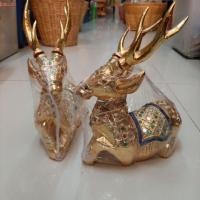 ราคา กวางทอง คู่ งานไม้ติดทองลงลายเส้น ขนาดยาว 7 นิ้ว (5634966857)