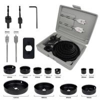 ราคา Hole Saw Set 17PCS Hole Saw Kit 25mm-125mm Hole Saw Mandrels Hex Key with Storage Box Ideal for Sof (56408040578)