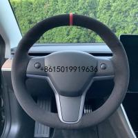 ราคา สําหรับ Tesla รุ่น 3 2017-19 Top Perforated หนังคาร์บอนไฟเบอร์พวงมาลัยรถยนต์ Hand-stitch บน Wrap ฝาครอบพวงมาลัย (44329835008)