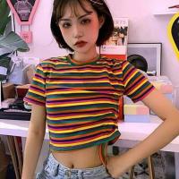 ราคา เสื้อครอปสายรุ้งรูดเชือก เสื้อรูดข้าง (6209468630)