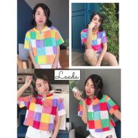 ราคา เสื้อครอปสายรุ้งลายตาราง (1340432554)