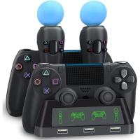 ราคา สถานีแท่นชาร์จคอนโทรลเลอร์ PS4, 4 in 1 PS VR Motion Move Charger Station, Fast PlayStation 4 Controller Charger พร้อมตัวบ่งชี้ LED เข้ากันได้กับ PS4/Slim/PS4 Pro/PS VR Char (49507466132)