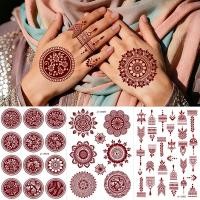 ราคา 2026 ใหม่ Mandala ชั่วคราว Tattoo สติกเกอร์สีน้ําตาล Henna สติ๊กเกอร์รอยสักสําหรับมือนิ้วมือดอกไม้ปลอม Tattoo สําหรับผู้หญิง Hand Body Decal (51559427156)