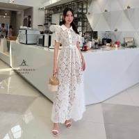 ราคา เดรสยาวผ้าลูกไม้ฉลุ ซับในสีเนื้อผ้าหนาอย่างดี งานกระดุมผ่าด้านหน้า มาพร้อมเข็มขัดแบบปรับสาย (28377408653)