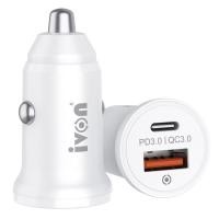 ราคา หัวชาร์จรถยนต์ Type-C+QC 3.0 USB Dual Port Car Charger Phone Fast Charging Adapter - IVON CC45 20W PD 3.0 (18136533736)