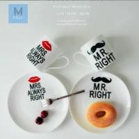 ราคา แก้ว จาน เซรามิค Mr. Mrs. แก้วคู่ จานคู่ ของขวัญแต่งงาน ของชำร่วย (21891659860)