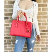 ราคา โค้ดส่วนลดสูงสุด20%+โค้ดร้านค้ากระเป๋าหนัง MK Michael Kors Hope Medium Messenger Satchel Bag Coral Reef Pink Leather (19114974137)