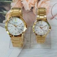 ราคา นาฬิกาคู่รัก Casio รุ่น MTP-V300G-7Aและ LTP-V300G-7A สายแสตนเลสสีทอง หน้าปัดขาว - ของแท้ 100% รับประกันสินค้า 1 ปี (6256064102)