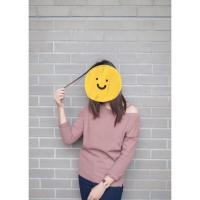 ราคา เสื้อแขนยาวสีชมพูกะปิ คอกว้างใส่เป็นเปิดไหล่ได้ (19517074668)